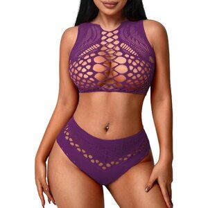 Women's Fishnet Lingerie for Women Sexy Two Piece Lingerie Set Stripper Outfit